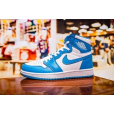 Nike Air Jordan 1 Retro High OG Men's White/Dark Powder Blue Basketball Shoes 555088-117