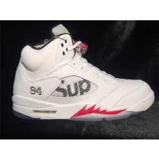 Nike Air Jordan 5 Retro Supreme Men's White/Fire Red/Black Basketball Shoes 824371-101