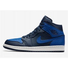 Men's Nike Air Jordan 1 Mid Basketball Shoes Obsidian/Royal Blue 554724-412