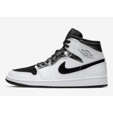 Men's/Women's Nike Air Jordan 1 Retro Mid Basketball Shoes White/Silver/Black 554724-121