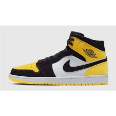 Men's Nike Air Jordan 1 Retro Mid "Yellow Toe" Basketball Shoes Black/Black-Tour Yellow-White 852542-071